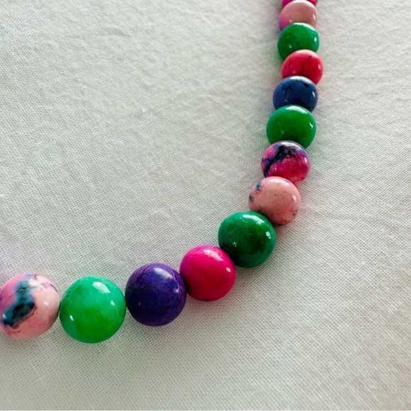 Gem ‘Candy’ Style Bead Necklace 18k Gold Plated Quartz Dyed Howlite - Picture 3 of 12